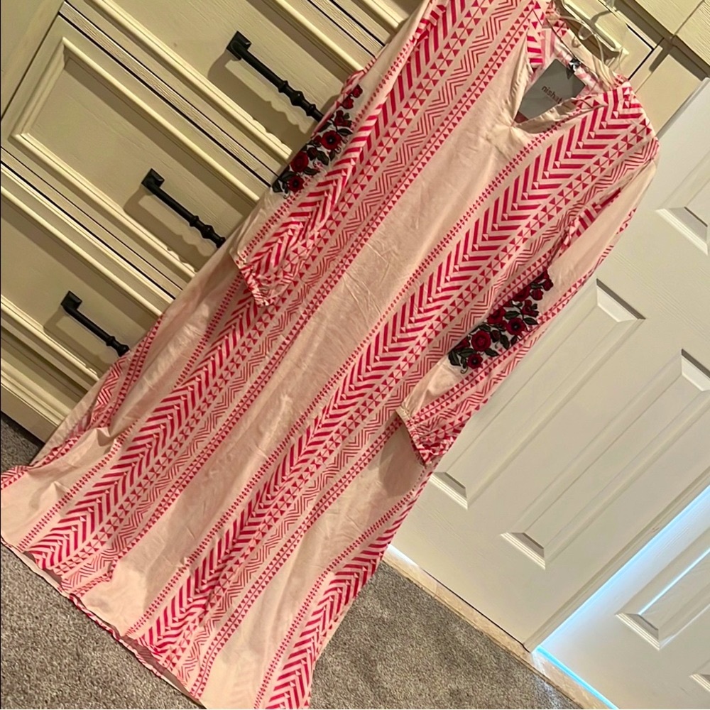 Pink  and Cream Patterned Kaftan